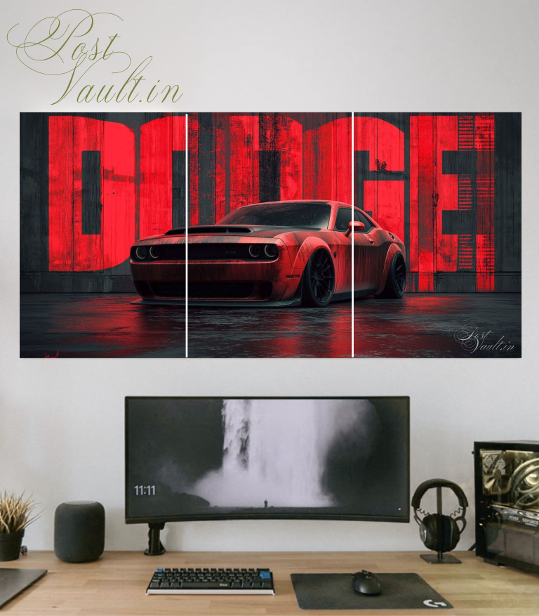 šļø Red Dodge Challenger "Urban Grunge" 3-Panel Split Poster Set