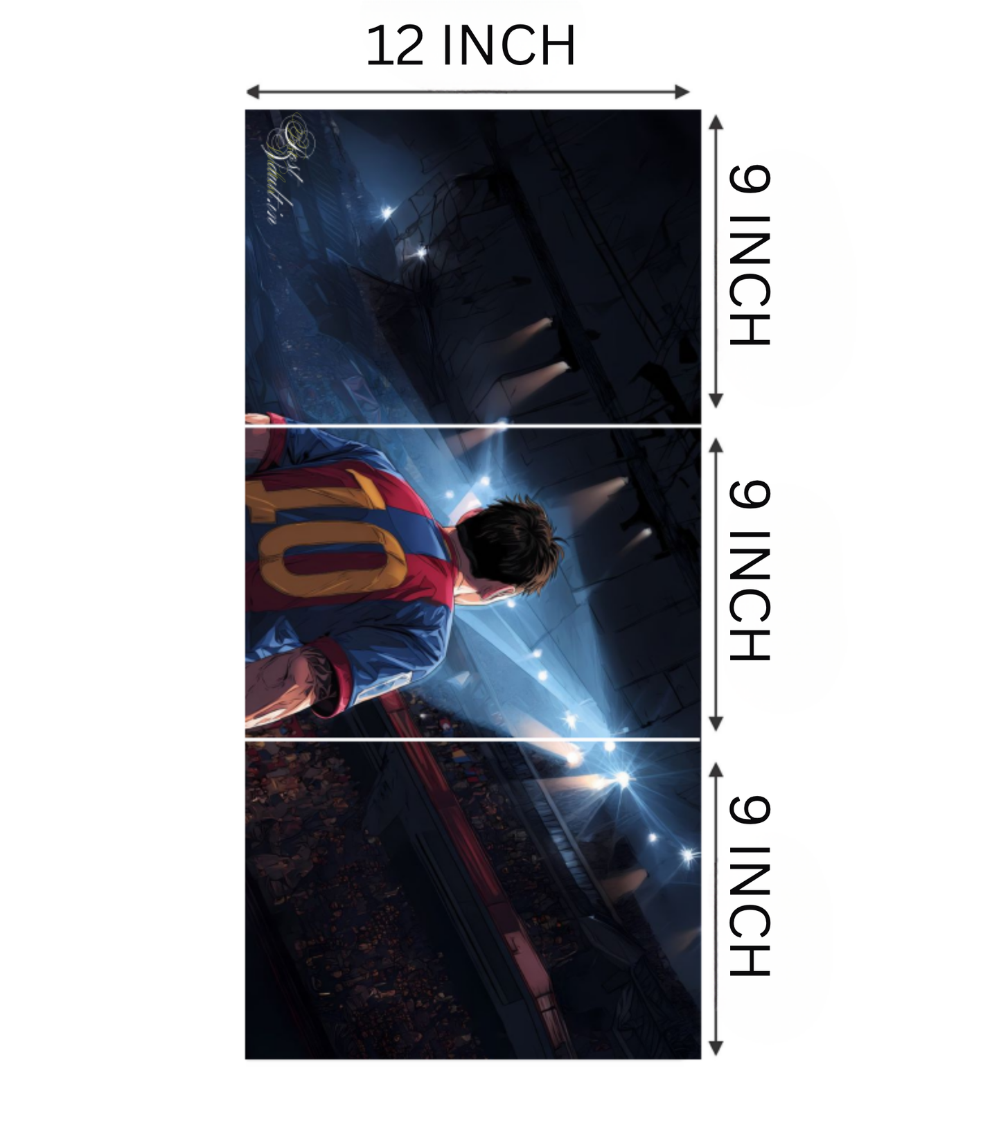 ⚽ Lionel Messi "Stadium Lights" Cinematic 3-Panel Split Poster Set