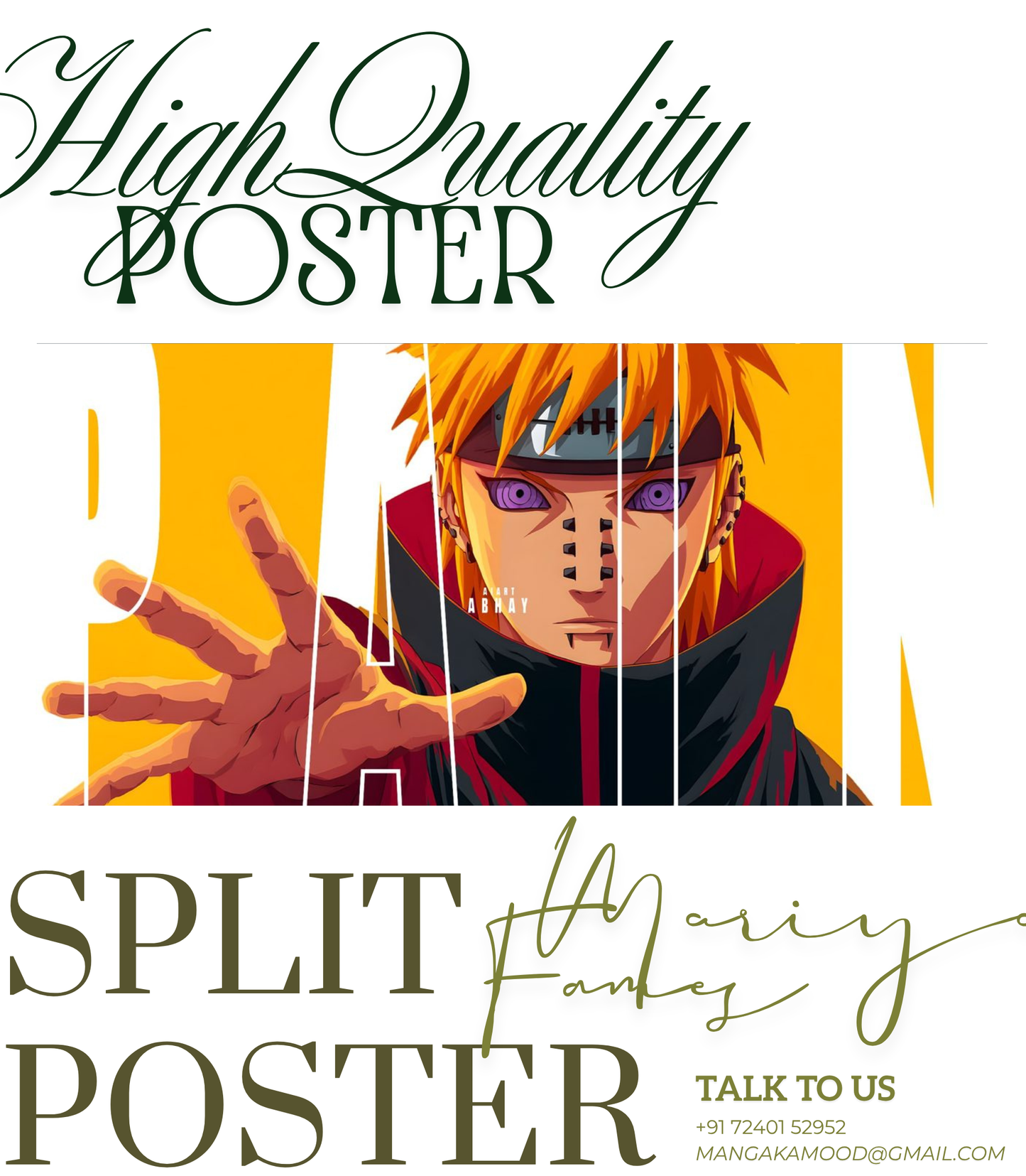Pain (Akatsuki) Graphic Typography 3-Panel Split Poster Set