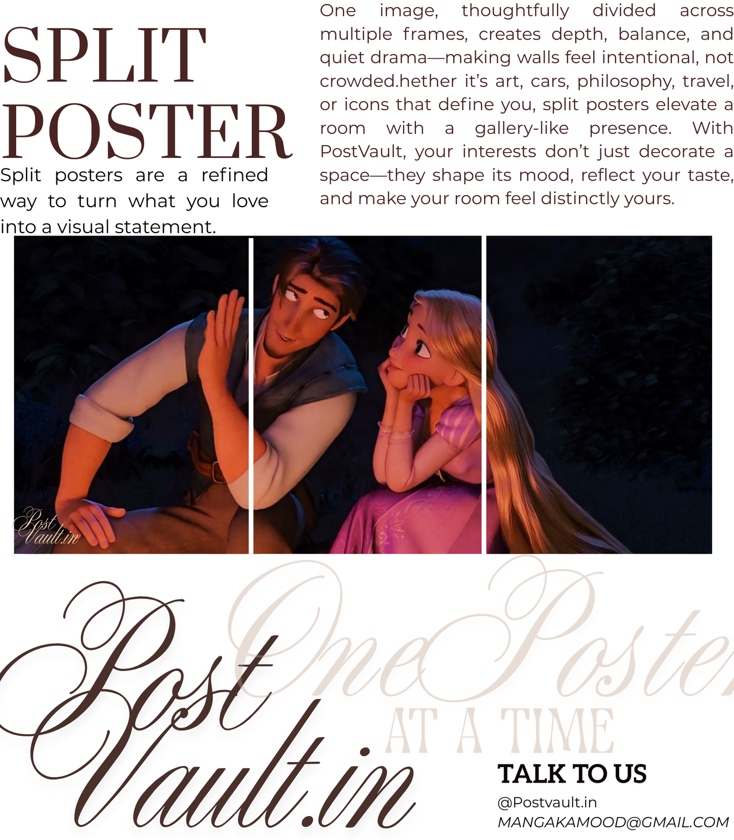 ✨ Tangled "Rapunzel & Flynn" Cinematic 3-Panel Split Poster Set