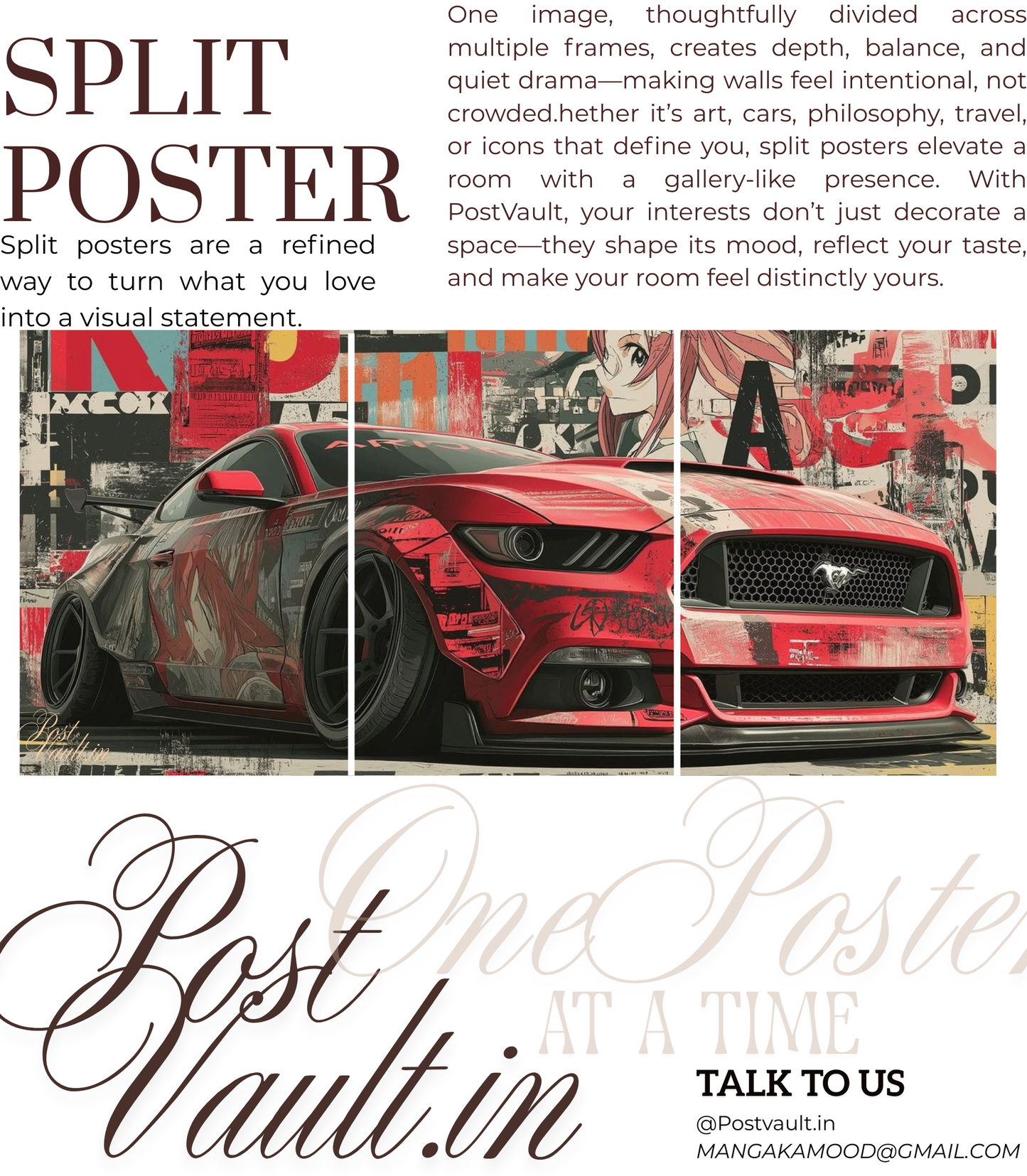 šļø Red Mustang "Urban Itasha" Street Art 3-Panel Split Poster Set A4