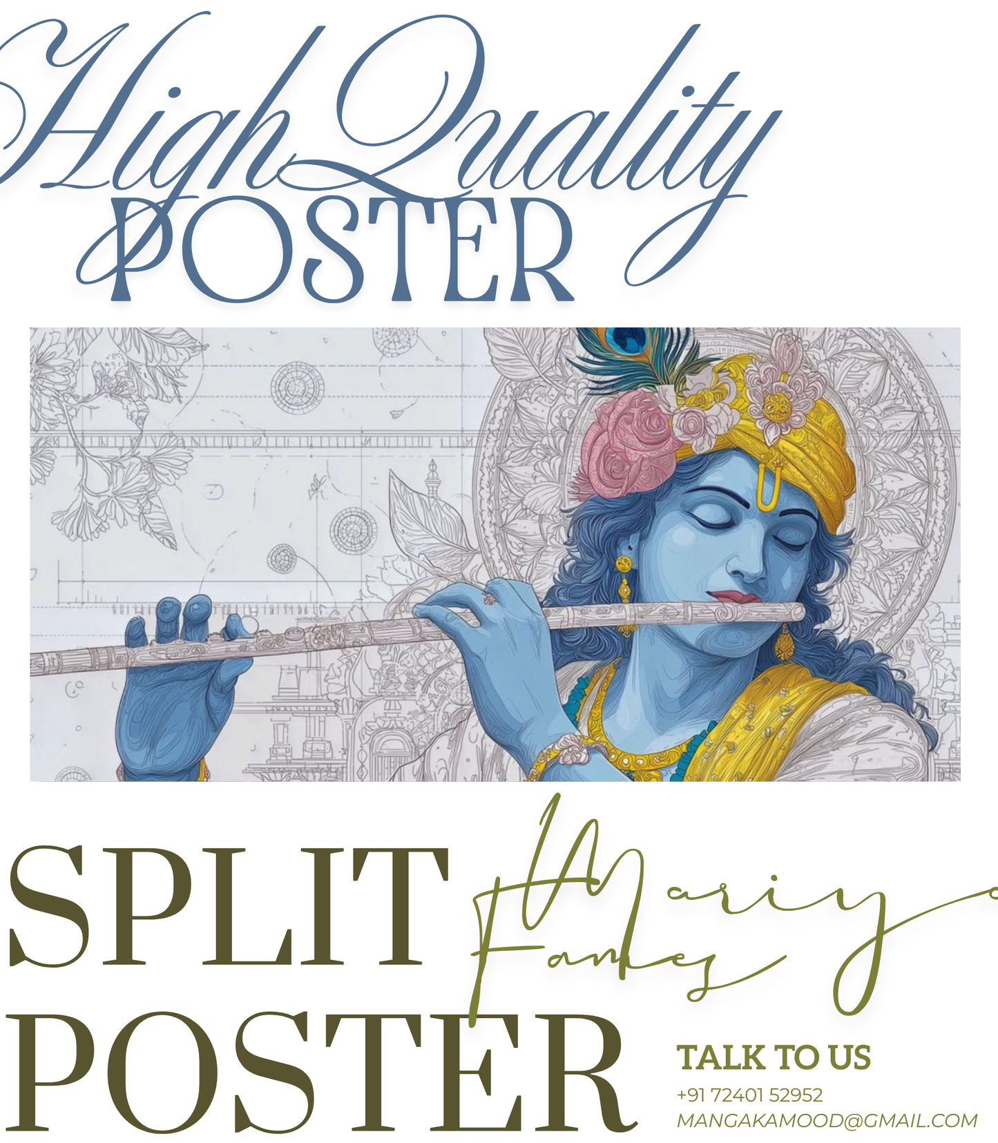 šŖ Divine Krishna Flute Modern Sketch Art 3-Panel Split Poster Set