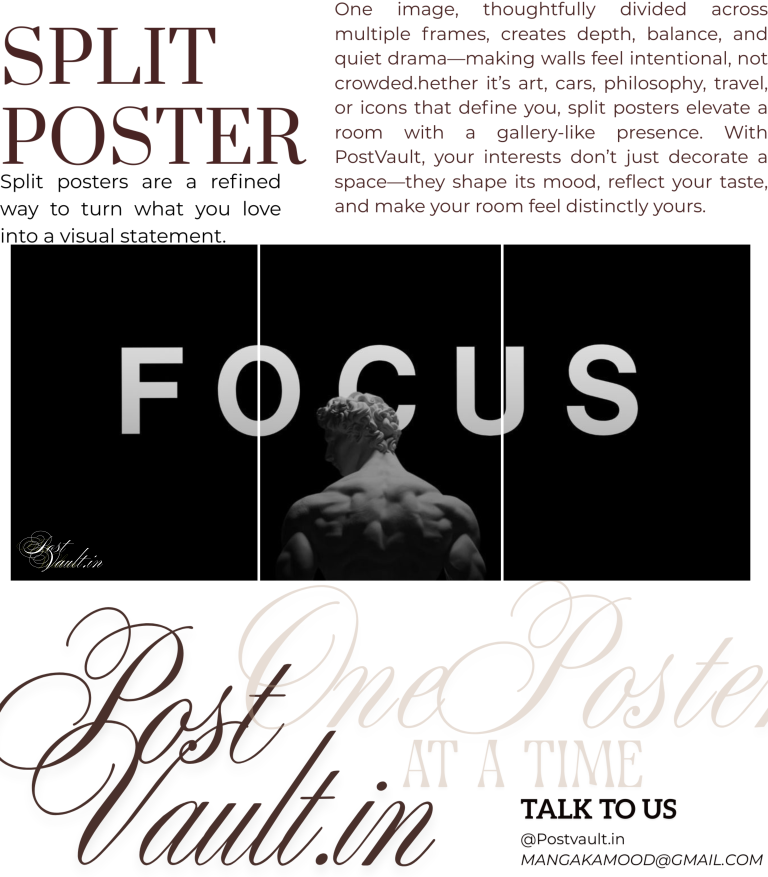 šæ "FOCUS" Stoic Statue Minimalist 3-Panel Split Poster Set