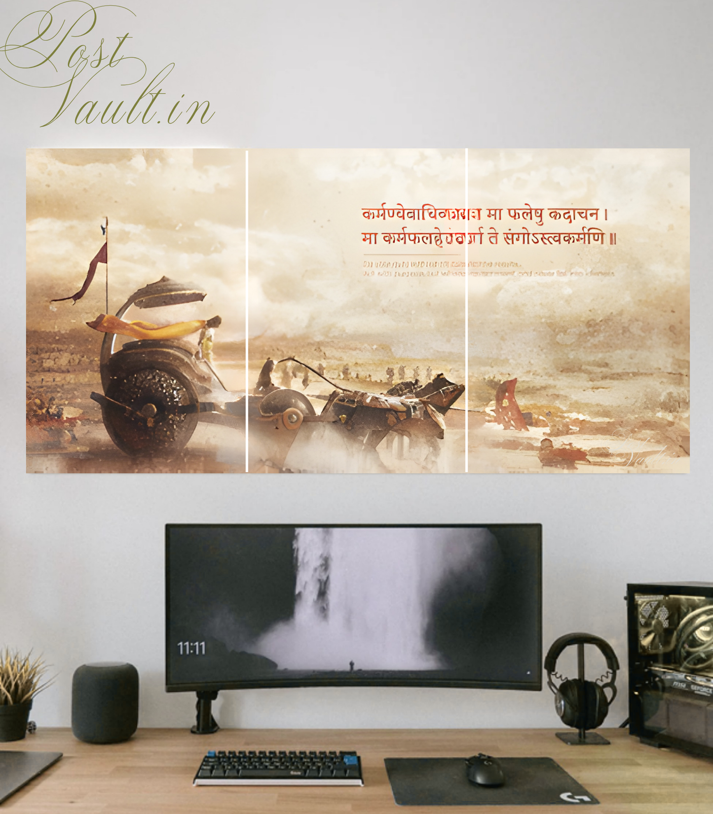 🛕 Divine Krishna Arjuna Chariot "Bhagavad Gita" 3-Panel Split Poster Set