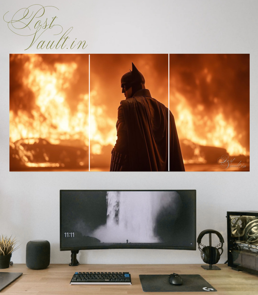 🦇 The Batman "Vengeance in Flames" 3-Panel Split Poster Set