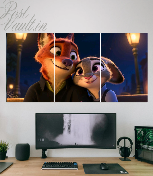 🦊 Zootopia "Nick & Judy" Cinematic 3-Panel Split Poster Set A4