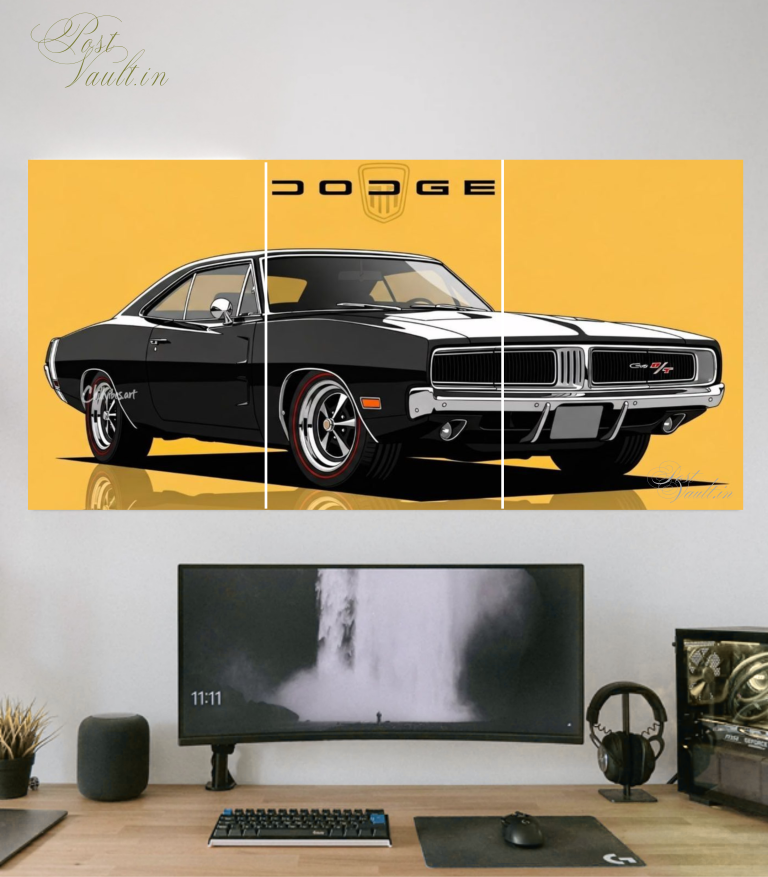 🏁 Classic Dodge Charger "Vintage Muscle" 3-Panel Split Poster Set
