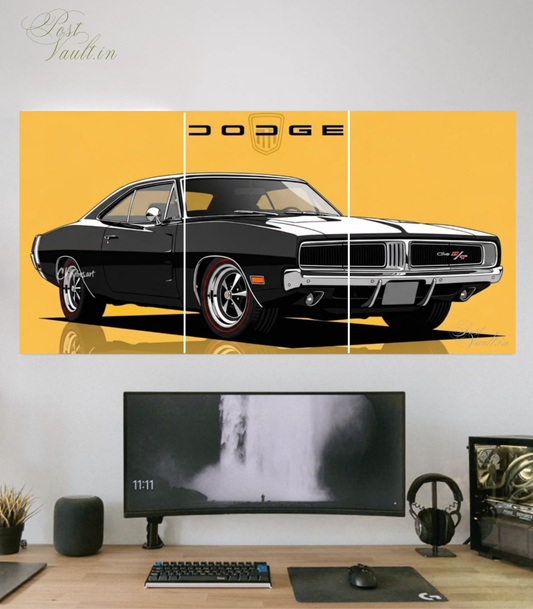 🏁 Classic Dodge Charger "Vintage Muscle" 3-Panel Split Poster Set
