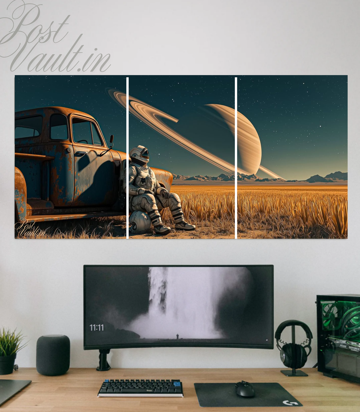 🌌 Surreal Sci-Fi Astronaut & Saturn 3-Panel Split Poster Set