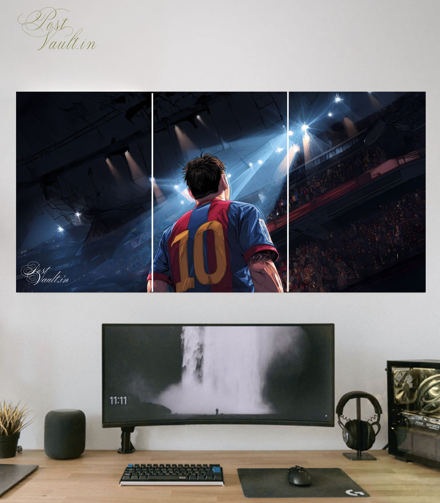 ⚽ Lionel Messi "Stadium Lights" Cinematic 3-Panel Split Poster Set