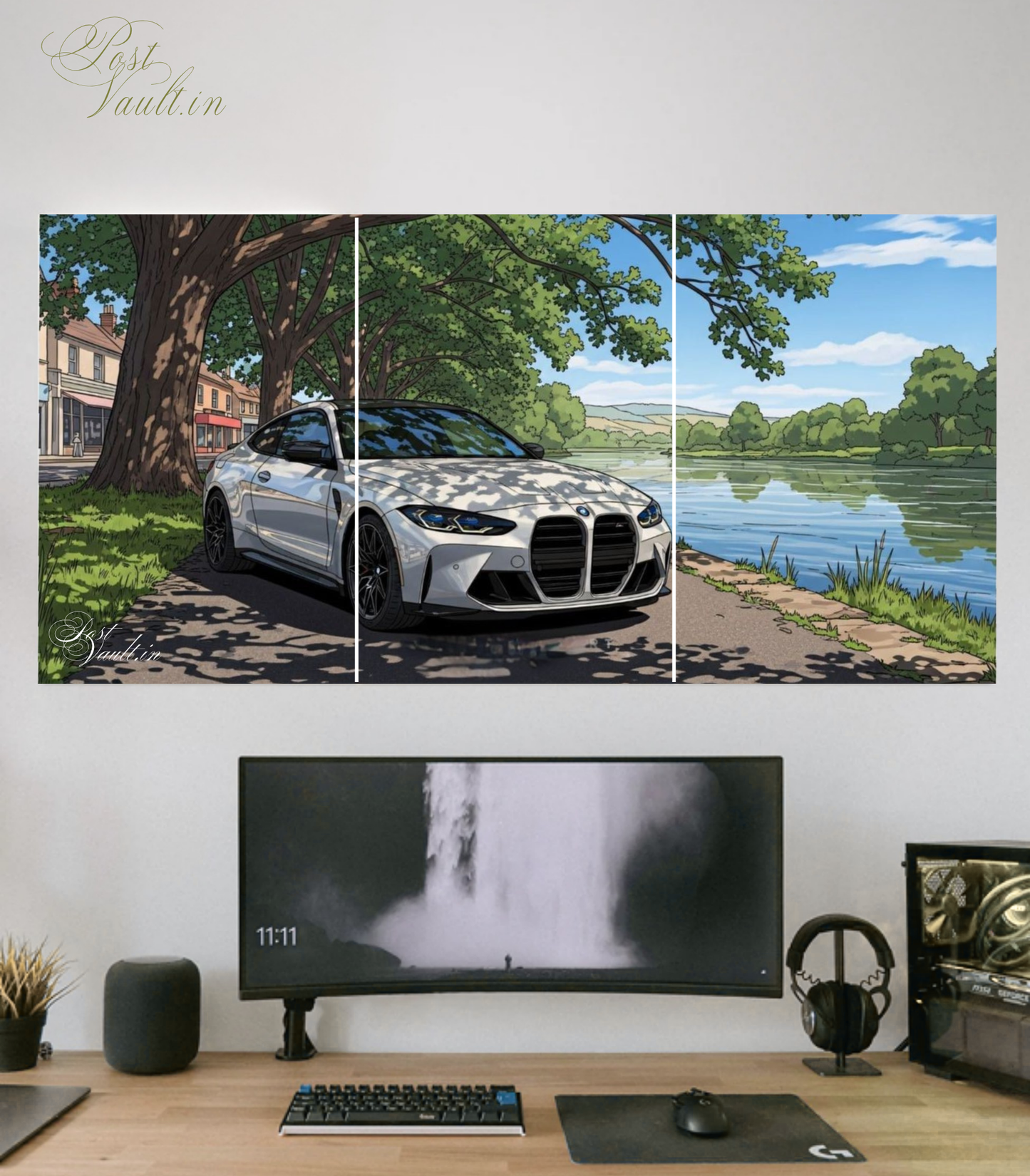 🏎️ BMW M4 "Lakeside Drive" Animated 3-Panel Split Poster Set