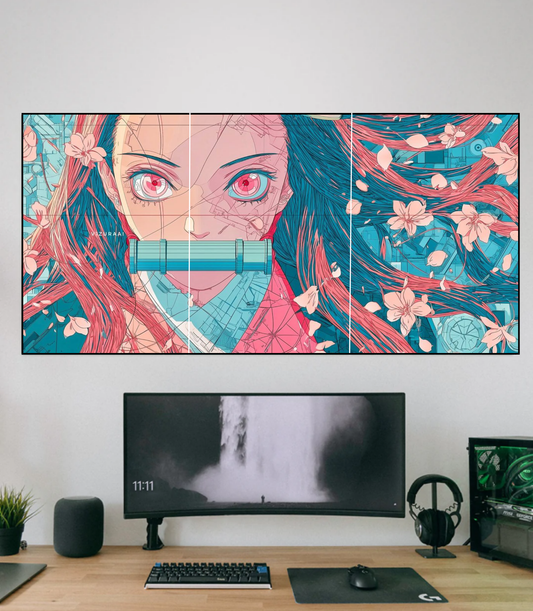 🌸 Nezuko Kamado "Cherry Blossom" 3-Panel Split Poster Set