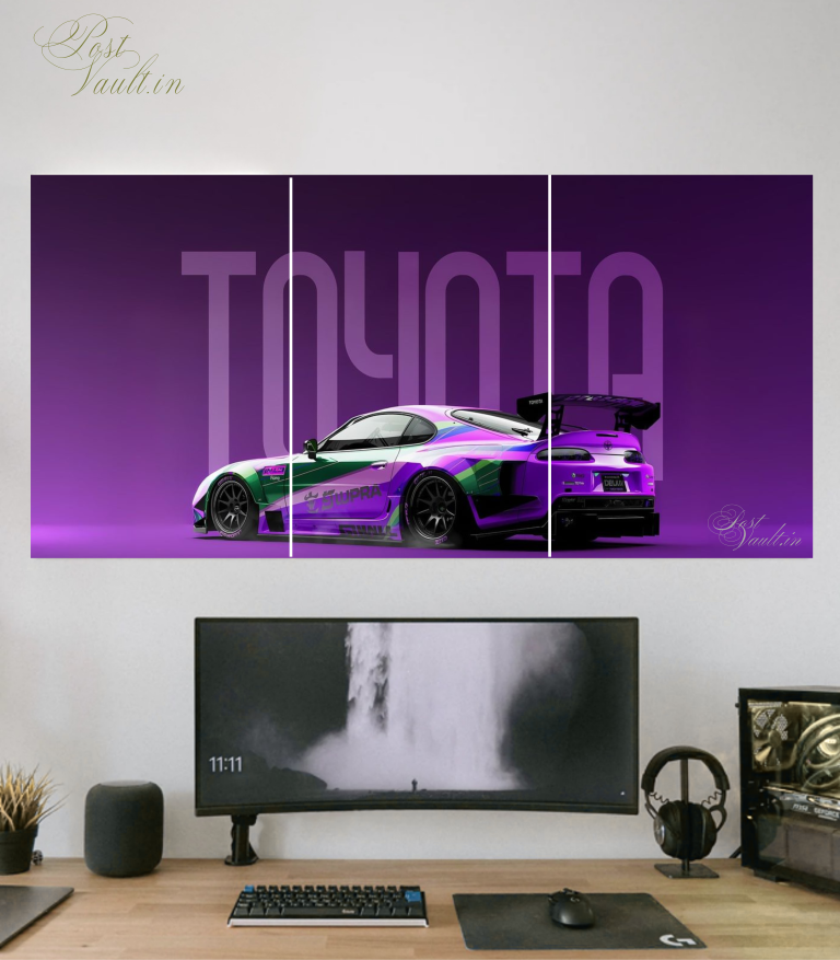 🏎️ Toyota Supra "Neon Drift" Widebody 3-Panel Split Poster Set