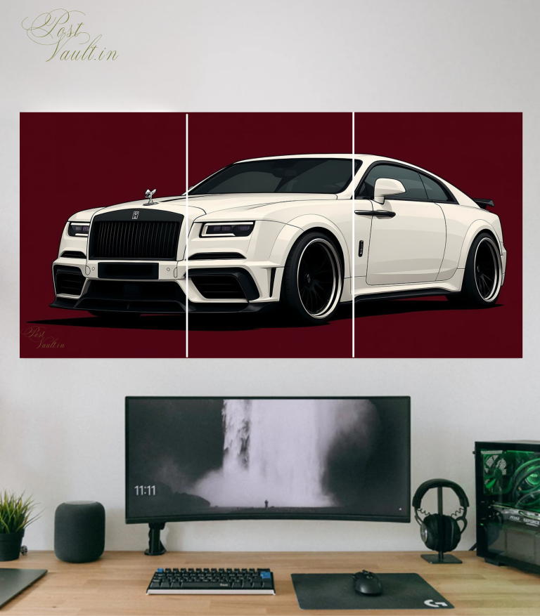 🚘 Custom White Rolls-Royce "Boss Aesthetic" 3-Panel Split Poster Set