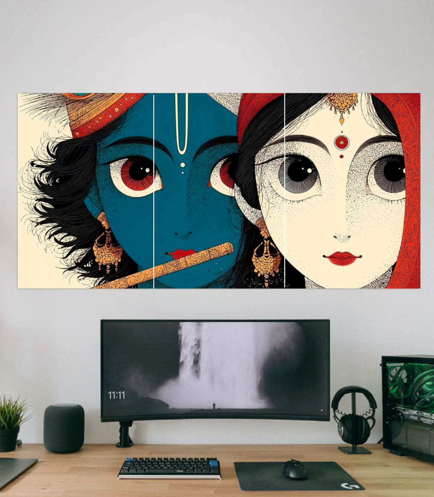 Divine Radha Krishna Modern Art 3-Panel Split Poster Set