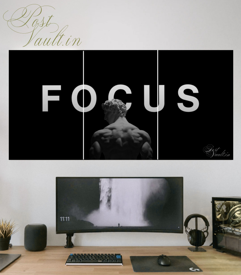 🗿 "FOCUS" Stoic Statue Minimalist 3-Panel Split Poster Set