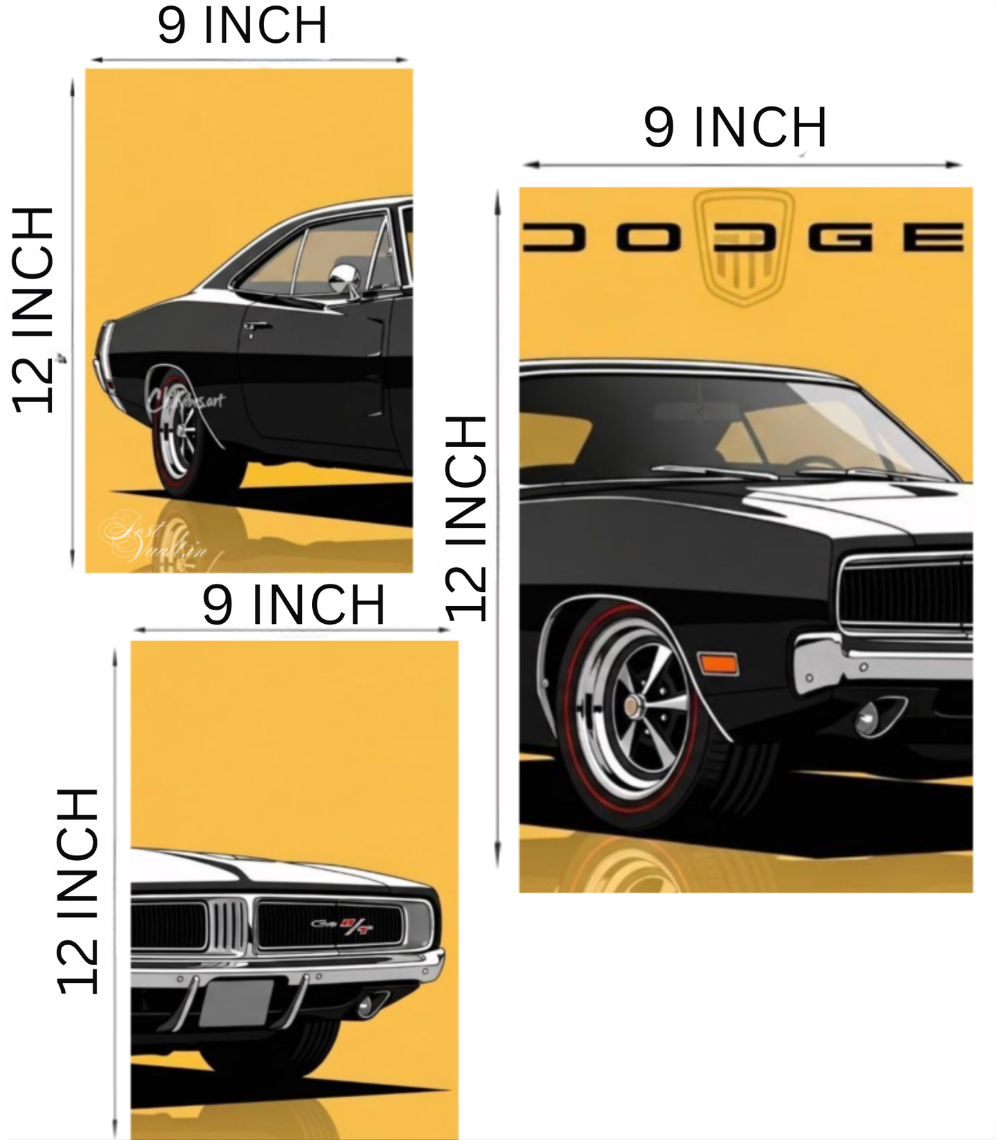 🏁 Classic Dodge Charger "Vintage Muscle" 3-Panel Split Poster Set