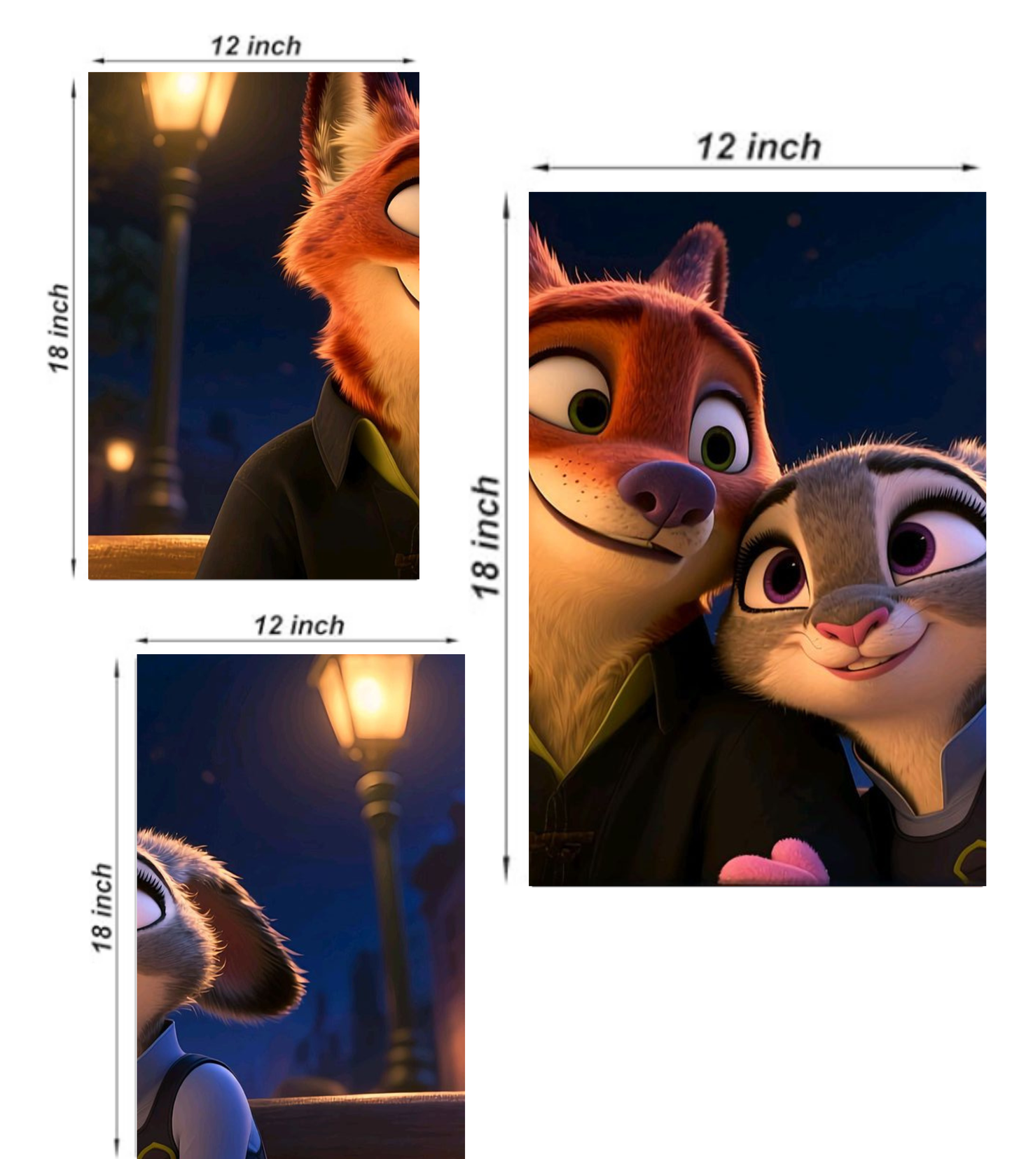 🦊 Zootopia "Nick & Judy" Cinematic 3-Panel Split Poster Set