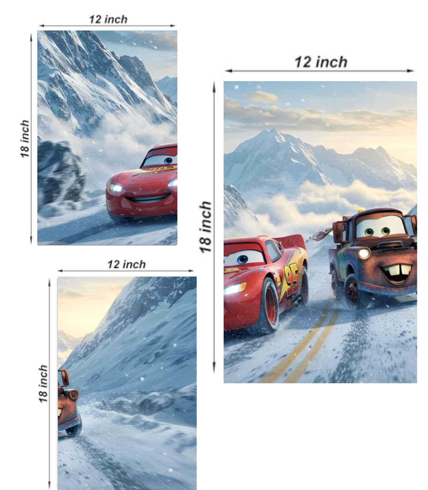 🏎️ Cars "McQueen & Mater" Winter Race 3-Panel Split Poster Set