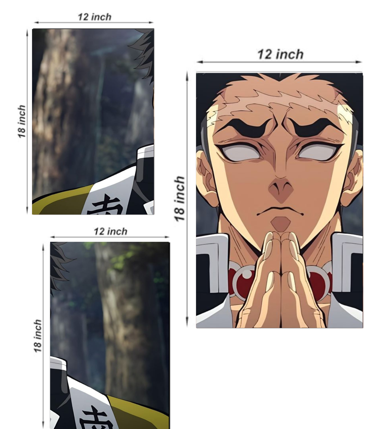 📿 Gyomei Himejima "Stone Hashira" 3-Panel Split Poster Set