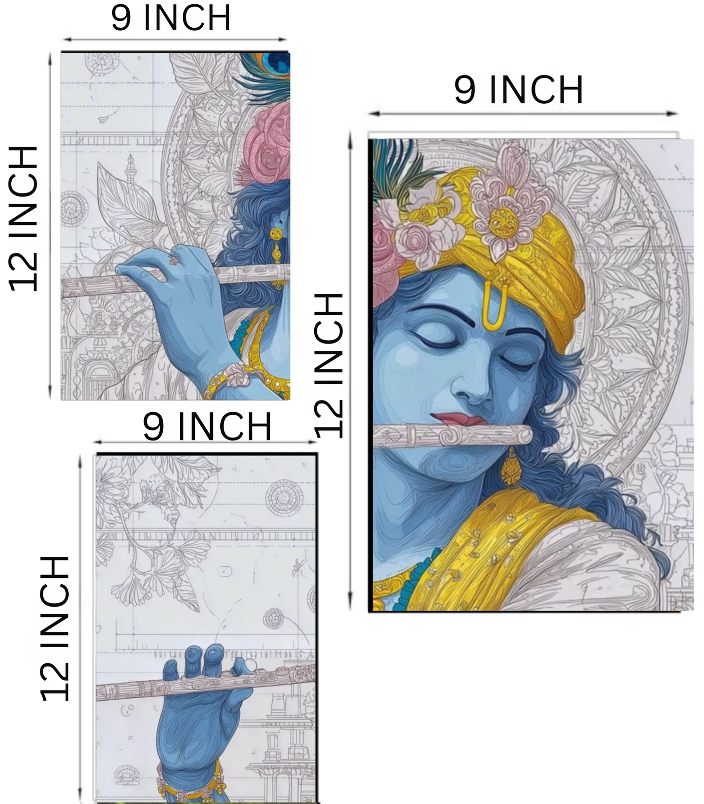 🪈 Divine Krishna "Celestial Melody" 3-Panel Split Poster Set