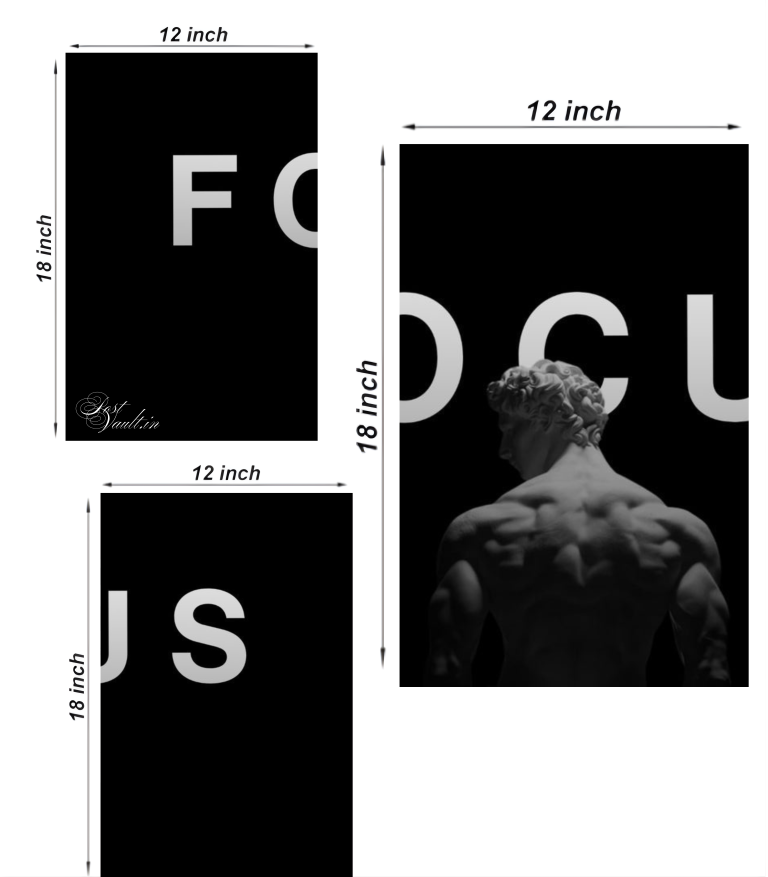 🗿 "FOCUS" Stoic Statue Minimalist 3-Panel Split Poster Set
