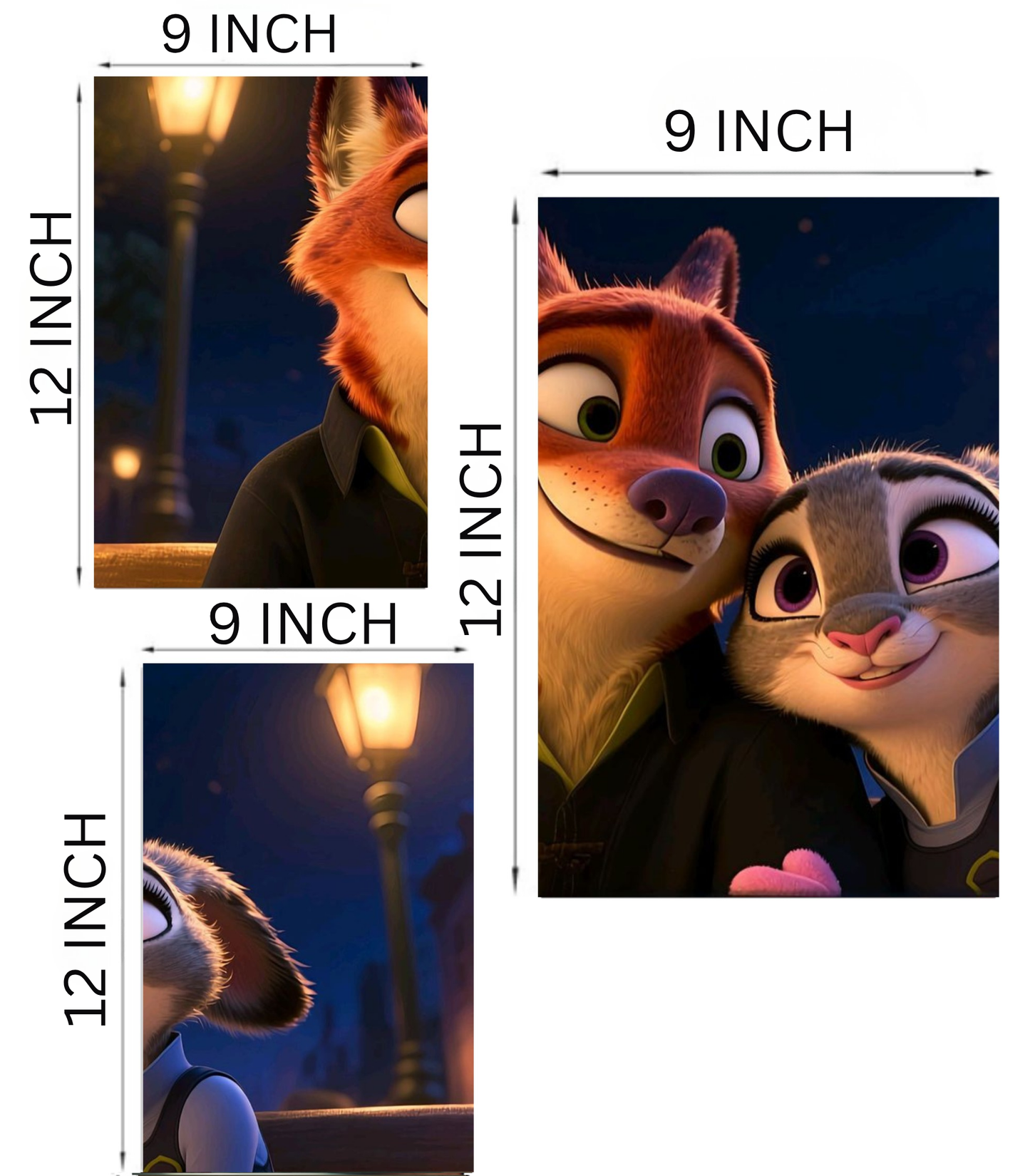 🦊 Zootopia "Nick & Judy" Cinematic 3-Panel Split Poster Set A4