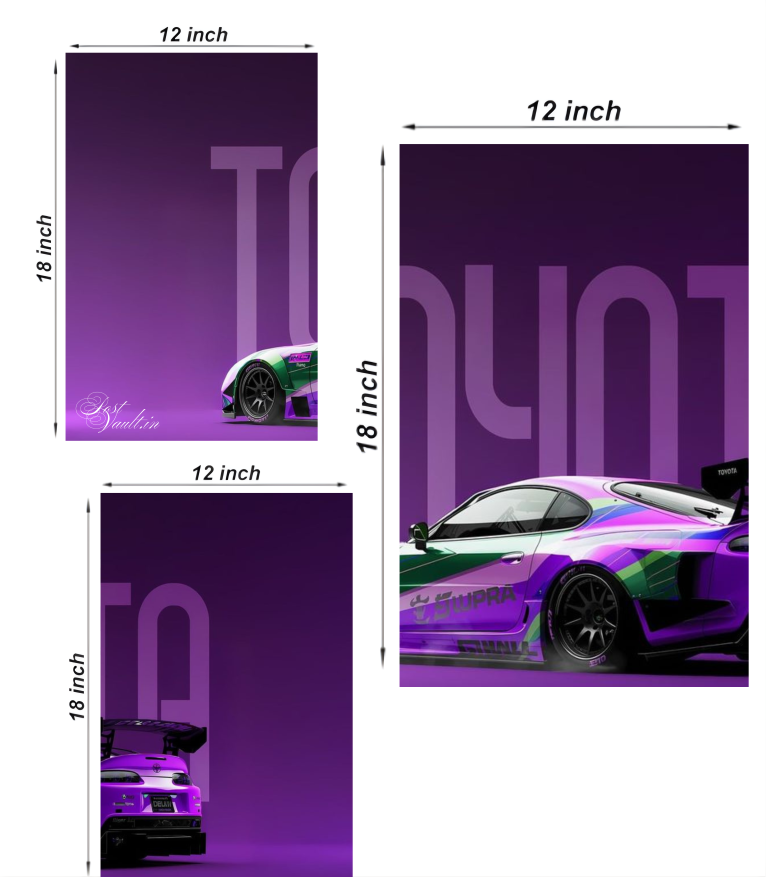🏎️ Toyota Supra "Neon Drift" Widebody 3-Panel Split Poster Set