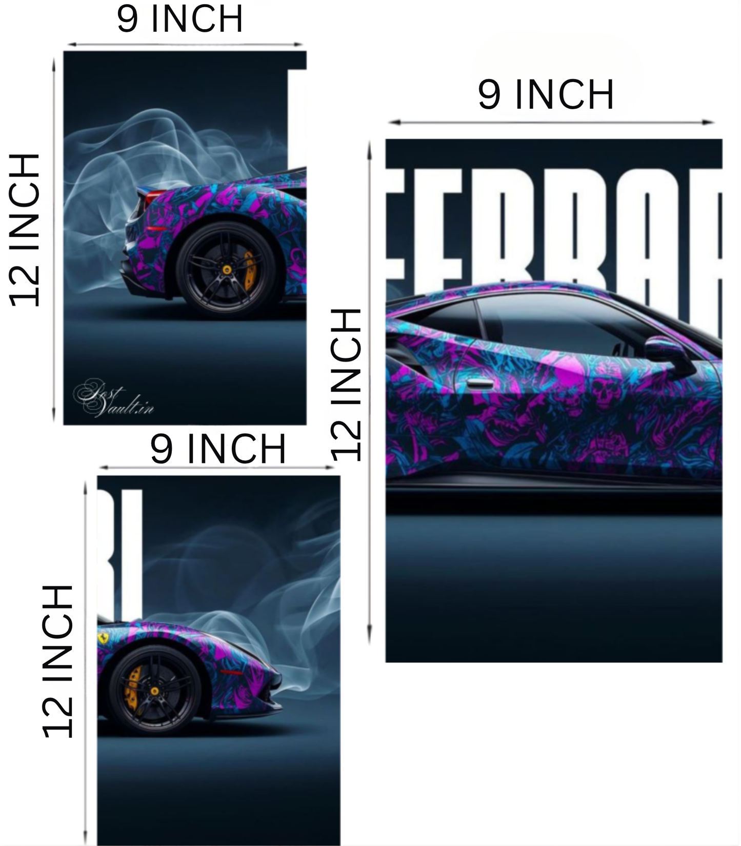 🏎️ Custom Neon Wrap Ferrari "Smoke & Speed" 3-Panel Split Poster Set