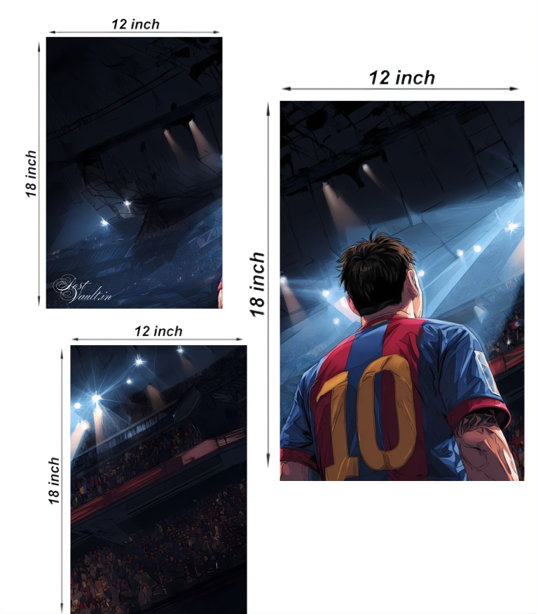 ⚽ Lionel Messi "Stadium Lights" Cinematic 3-Panel Split Poster Set