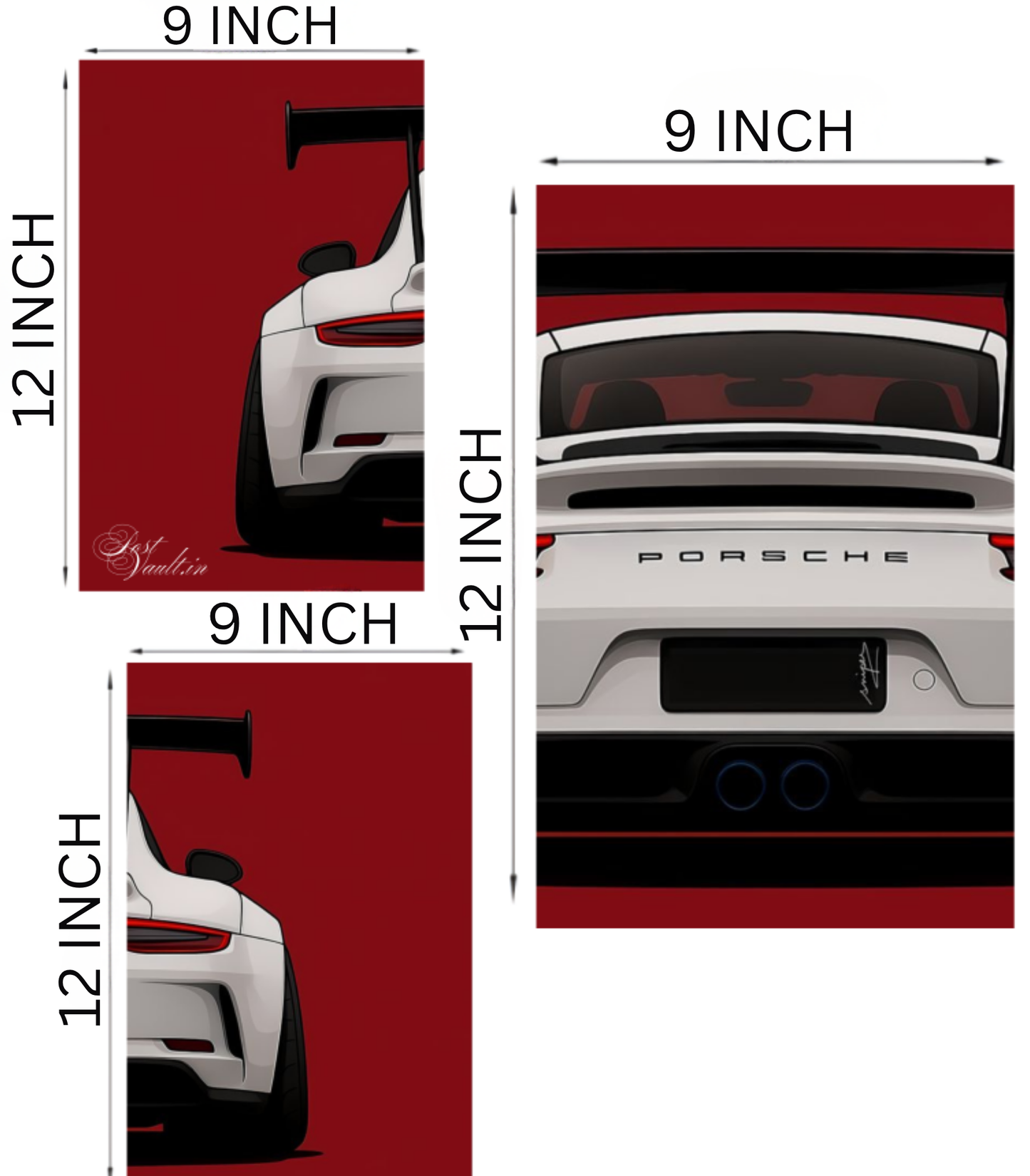 🏎️ Porsche 911 GT3 High-Contrast 3-Panel Split Poster Set