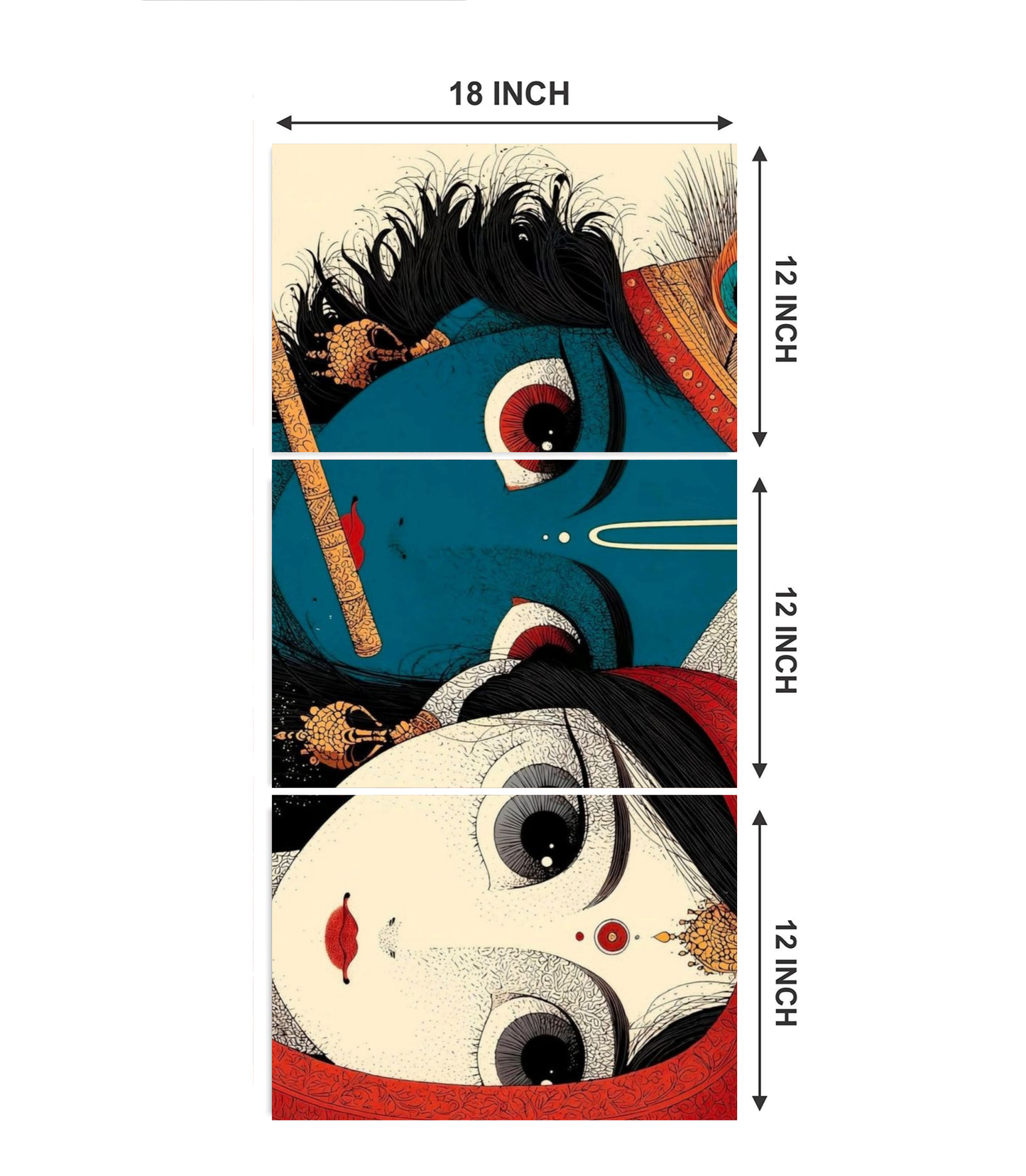 Divine Radha Krishna Modern Art 3-Panel Split Poster Set