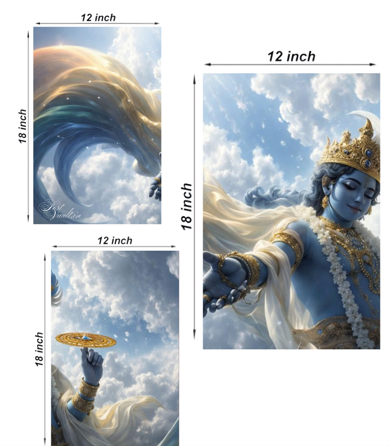 ✨ Divine Lord Krishna "Celestial Avatar" 3-Panel Split Poster Set