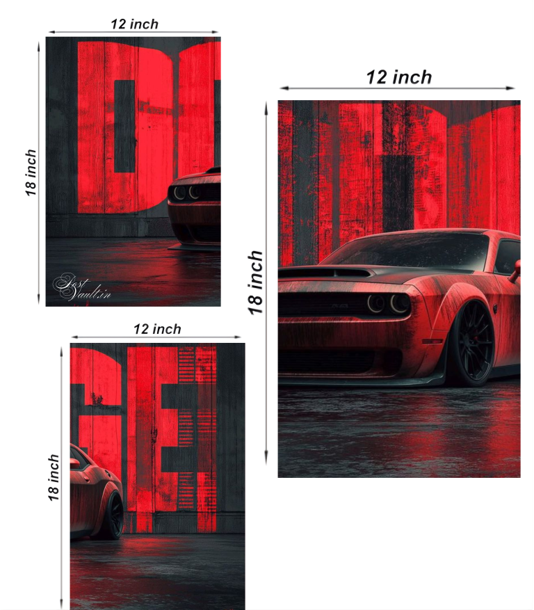 🏎️ Red Dodge Challenger "Urban Grunge" 3-Panel Split Poster Set