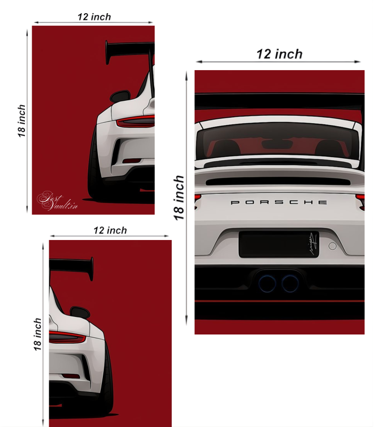 🏎️ Porsche 911 GT3 High-Contrast 3-Panel Split Poster Set