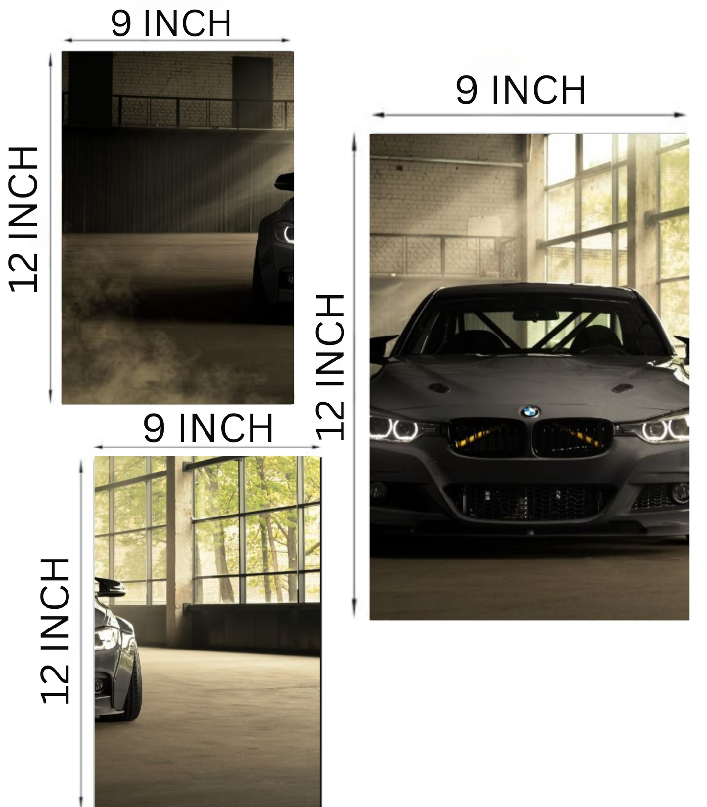 🏎️ Dark BMW "Industrial Stance" Cinematic 3-Panel Split Poster Set A4