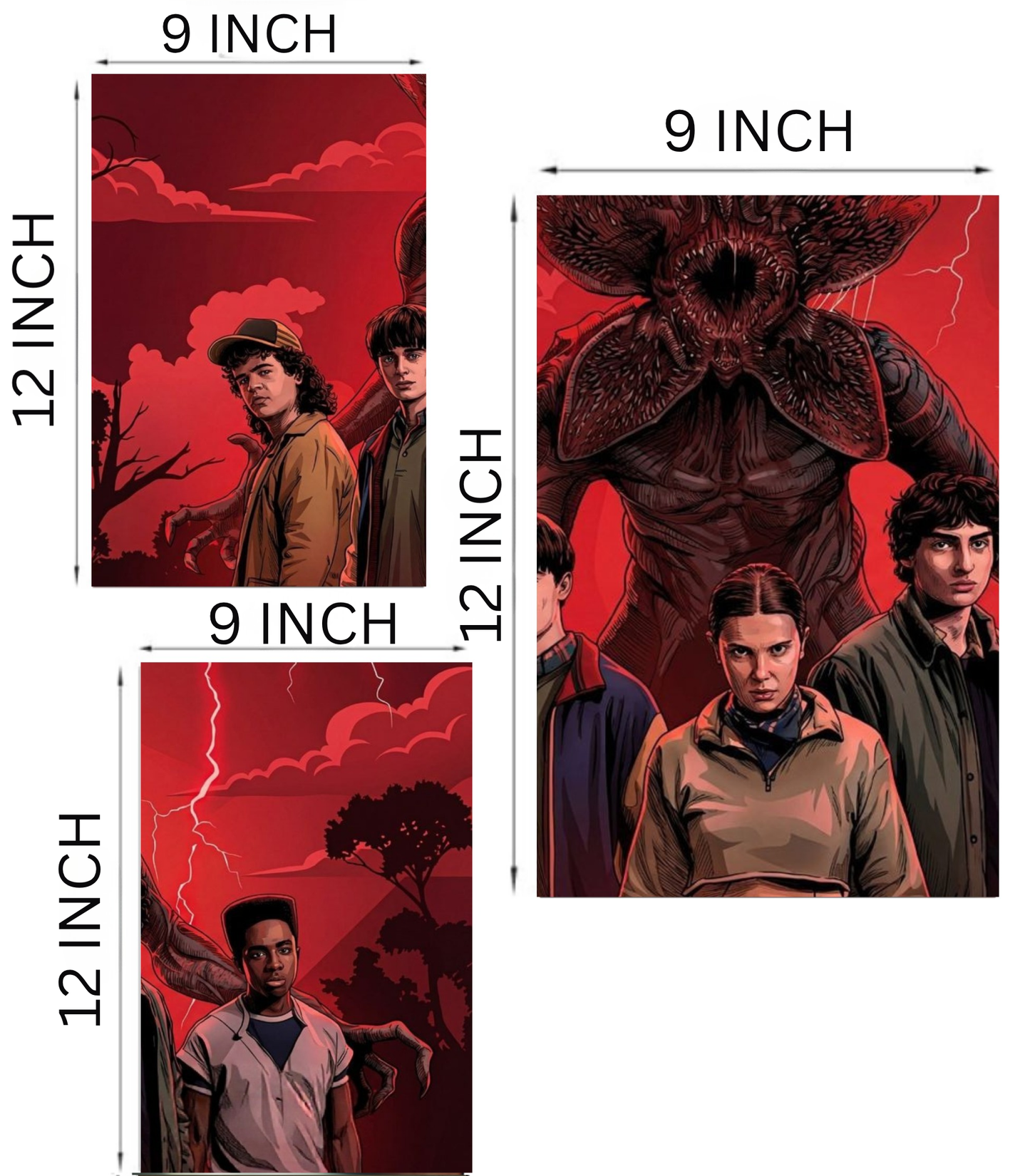 🧇 Stranger Things "The Upside Down" 3-Panel Split Poster Set A4