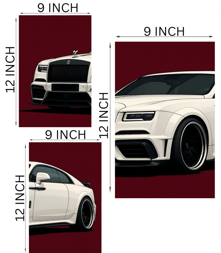 🚘 Custom White Rolls-Royce "Boss Aesthetic" 3-Panel Split Poster Set