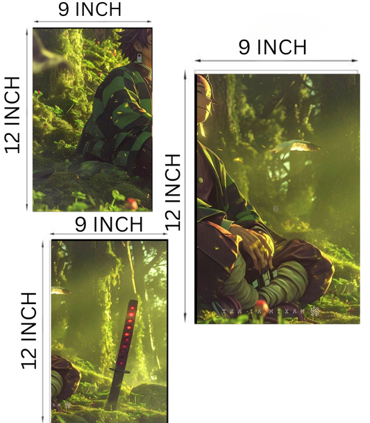 🌊 Tanjiro Kamado 3-Panel Split Poster | Premium Photographic Glossy Finish