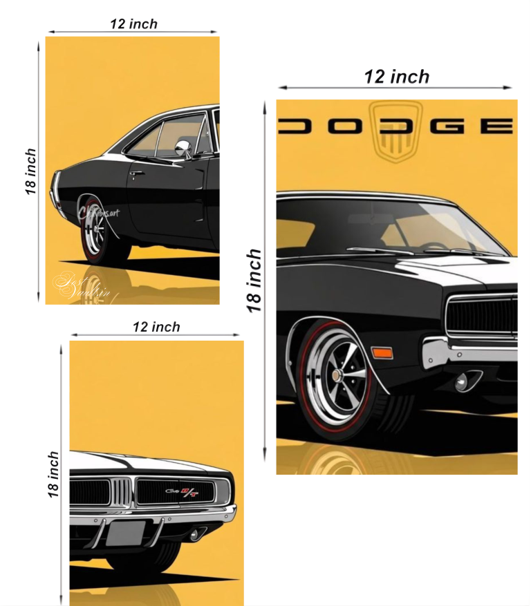 🏁 Classic Dodge Charger "Vintage Muscle" 3-Panel Split Poster Set