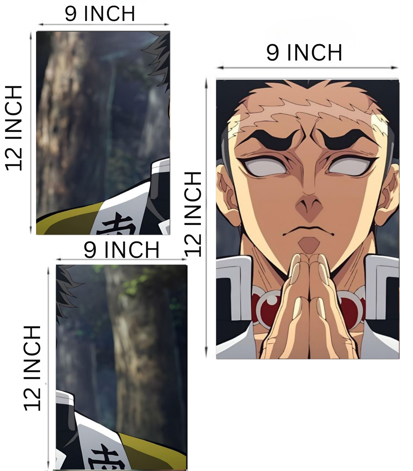 📿 Gyomei Himejima "Stone Hashira" Anime 3-Panel Split Poster Set A4