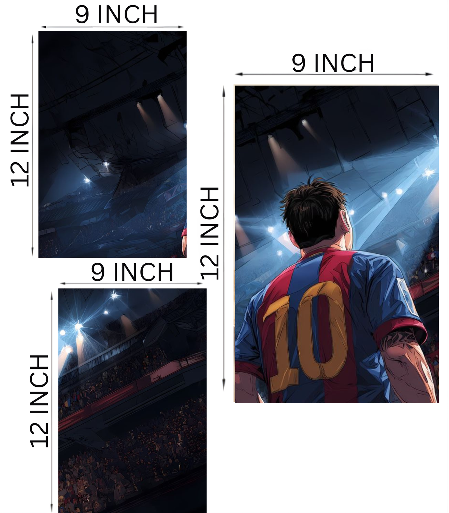 ⚽ Lionel Messi "Stadium Lights" Cinematic 3-Panel Split Poster Set