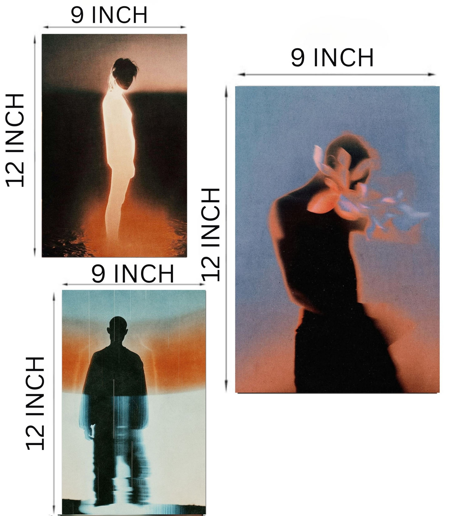 🌌 Abstract Aesthetic Silhouettes 3-Panel Split Poster Set A4