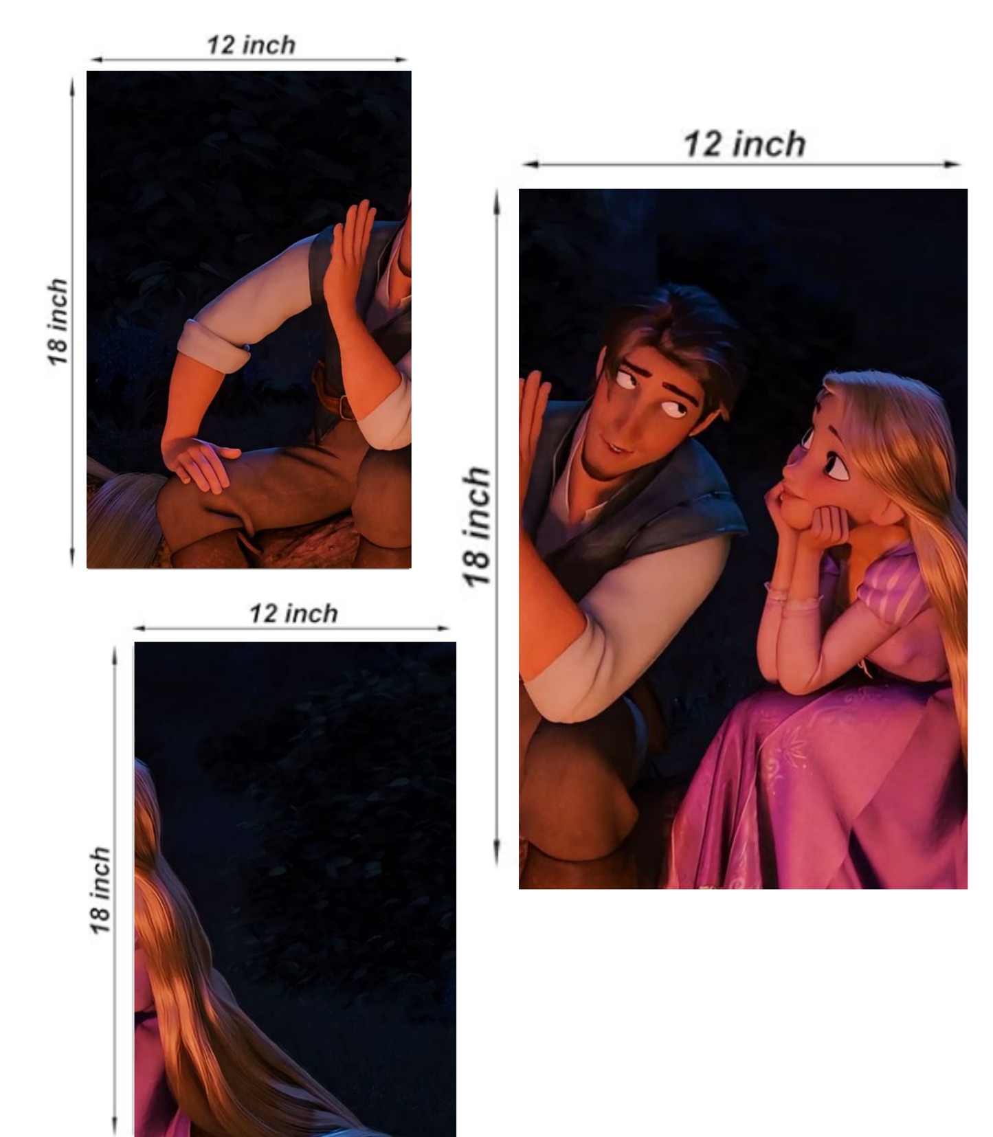✨ Tangled "Rapunzel & Flynn" Cinematic 3-Panel Split Poster Set