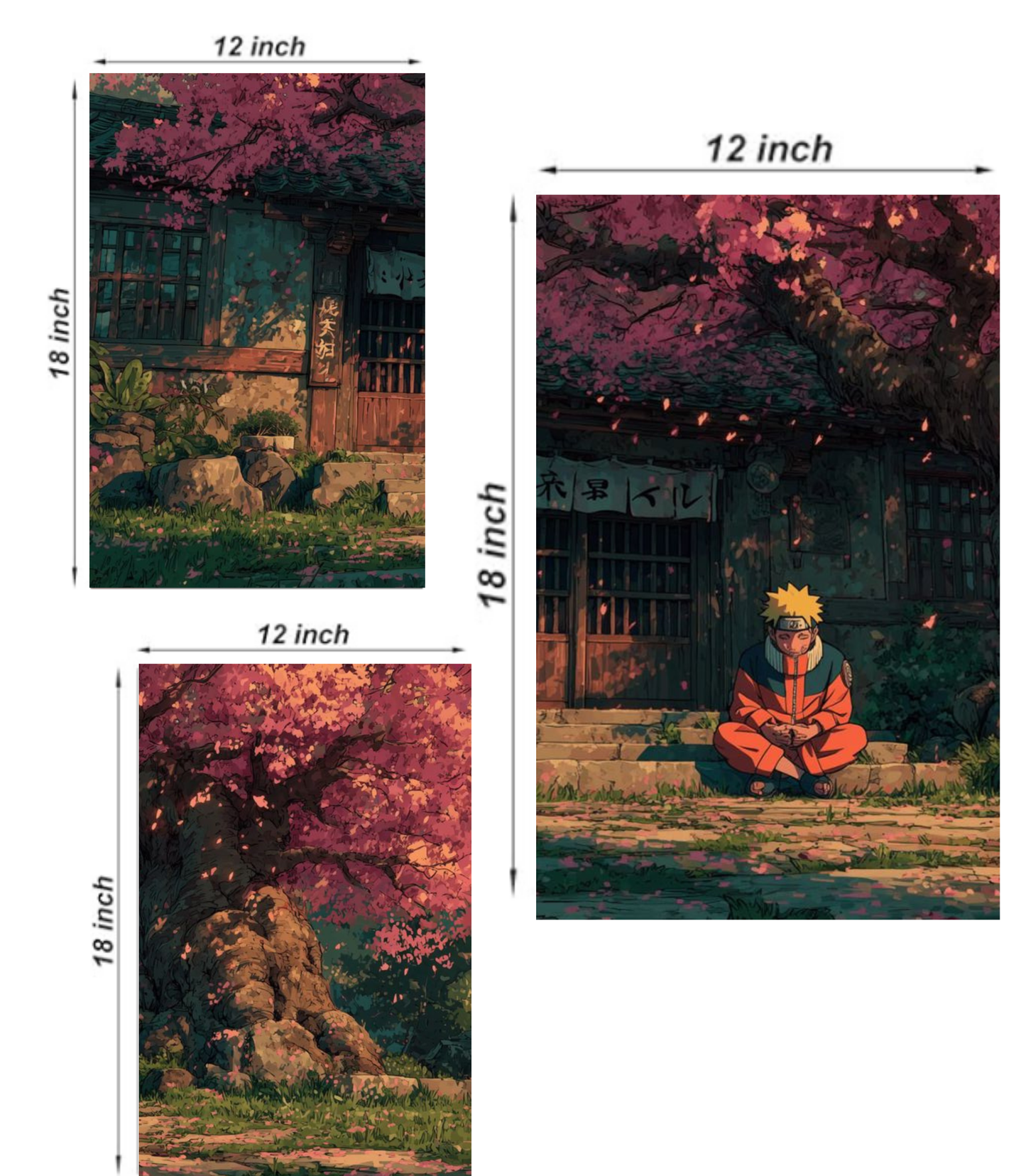 🌸 Naruto "Sakura Serenity" Anime 3-Panel Split Poster Set A4
