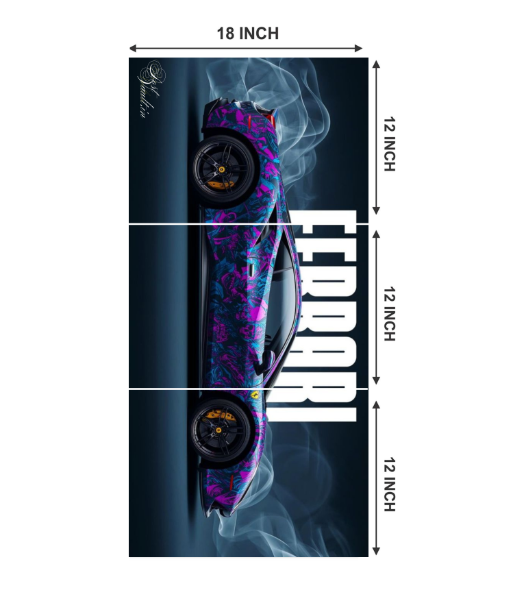 🏎️ Custom Neon Wrap Ferrari "Smoke & Speed" 3-Panel Split Poster Set