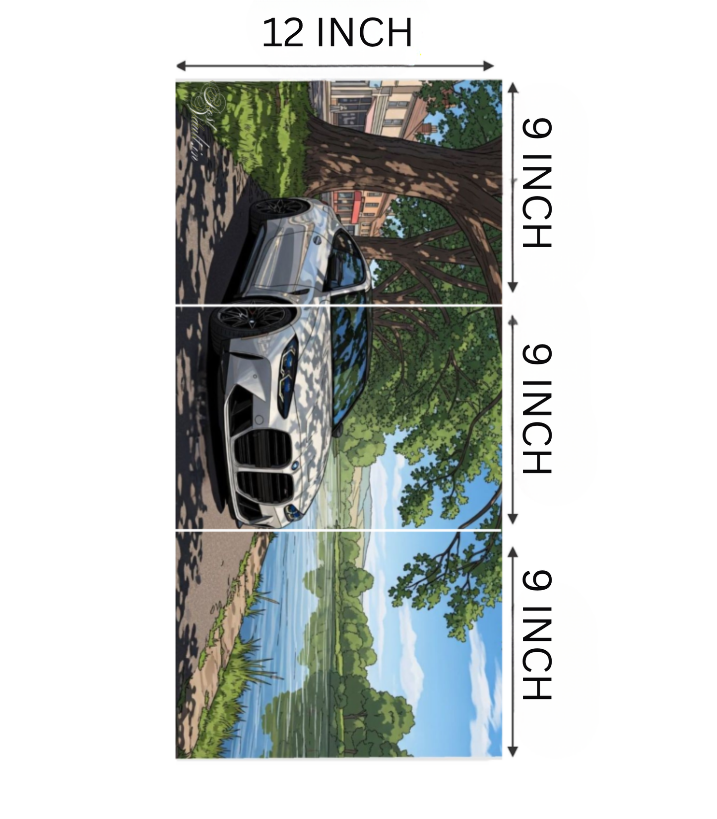 🏎️ BMW M4 "Lakeside Drive" Animated 3-Panel Split Poster Set