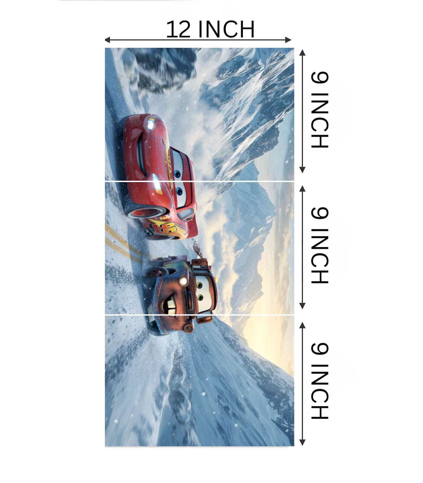🏎️ Cars "McQueen & Mater" Winter Race 3-Panel Split Poster Set A4