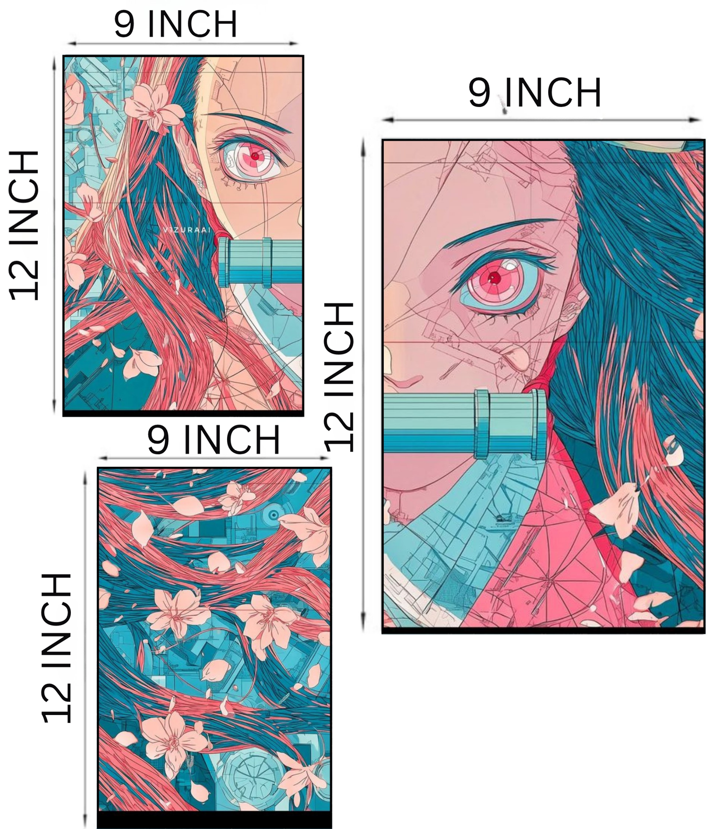 🌸 Nezuko Kamado "Cherry Blossom" 3-Panel Split Poster Set