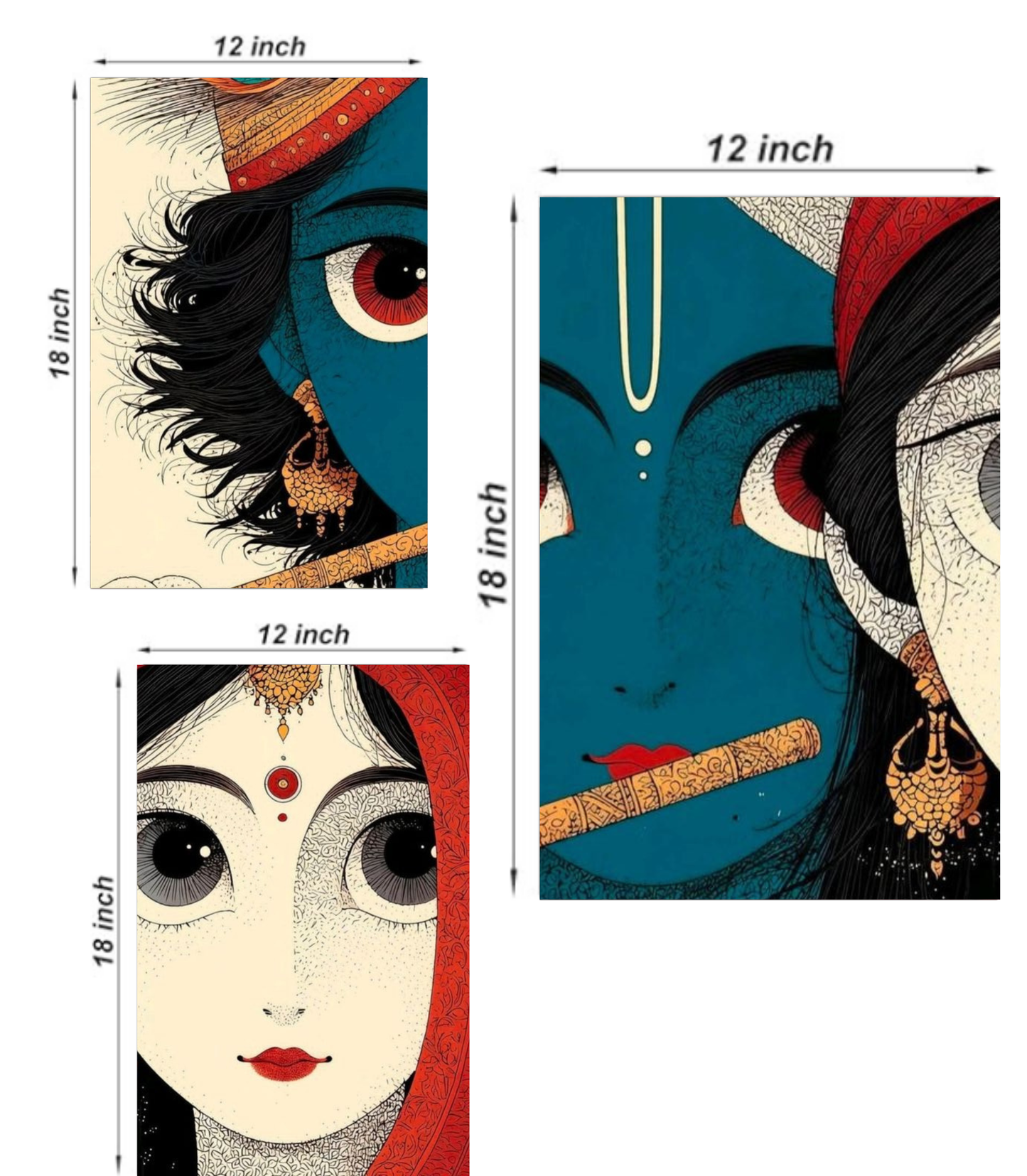 Divine Radha Krishna Modern Art 3-Panel Split Poster Set